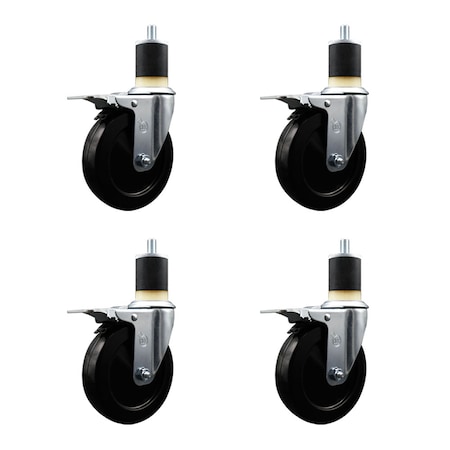 Service Caster 5'' Hard Rubber Swivel 1-7/8'' Expanding Stem Caster Set Total Lock Brake, 4PK SCC-EXTTL20S514-HRS-178-4